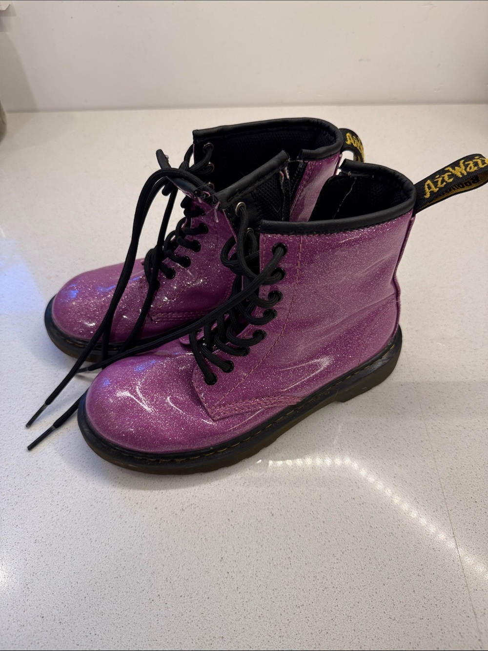Dr Martens Glitter Lace-Up Kids Ankle Boots in Purple Sz 1 EUC